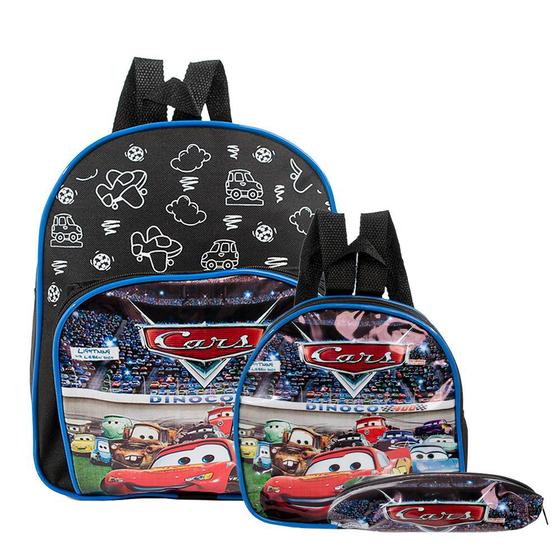 Imagem de Mochila Escolar Carros McQueen Costas Kit Lancheira+Estojo