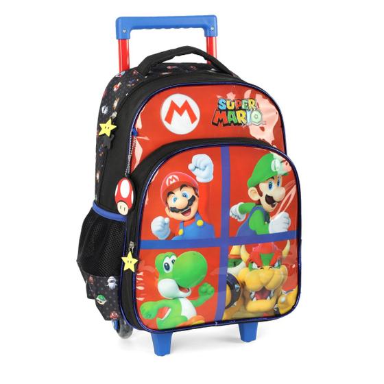 Imagem de Mochila Escolar Com Rodinhas E Alça Super Mario Bros 4 Bolsos PU Com Chaveiros UP4YOU