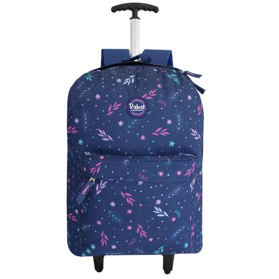 Imagem de Mochila Escolar Com Rodinhas Rabisk Flores E Folhas Juvenil Cor Azul-marinho