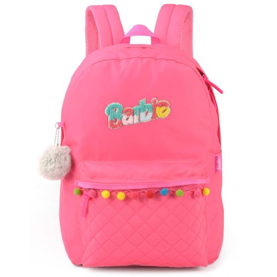 Imagem de Mochila Escolar Costas Barbie Fita Pompom Bolso Matelassê