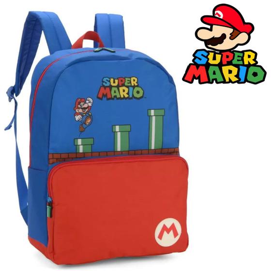 Imagem de Mochila Escolar Costas Super Mario Bros Azul Luxcel Infantil