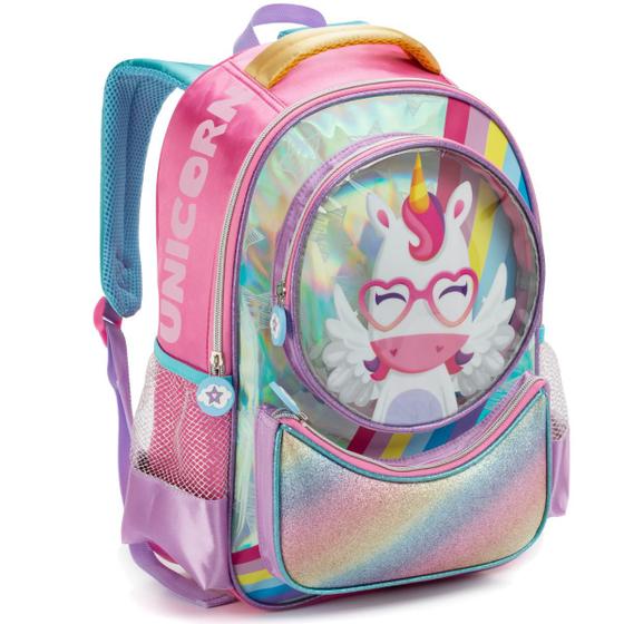 Imagem de Mochila Escolar De Costa Infantil Unicórnio Menina 3d Top