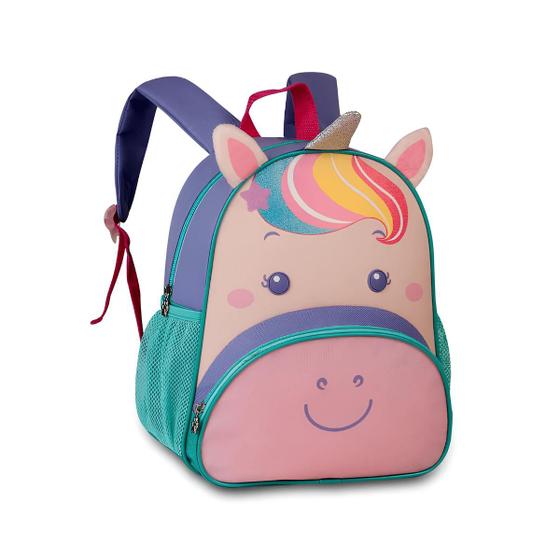 Imagem de Mochila Escolar De Costas Infantil Clio Pets Unicórnio Lilás Escola Colégio Volta ás Aulas Original Durabilidade Confortável Menina