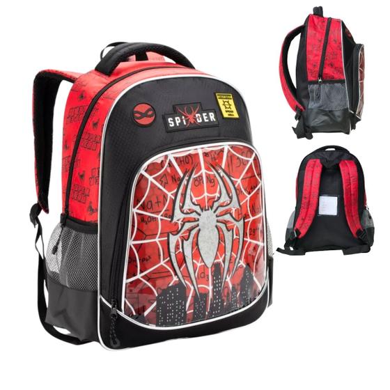 Imagem de Mochila Escolar de Costas Infantil Spider Homem Aranha Grande 2 Divisórias