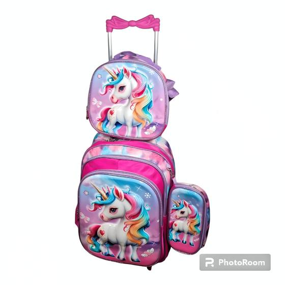 Imagem de Mochila Escolar De Rodas Para Meninas Infantil Kit 3 Pecas