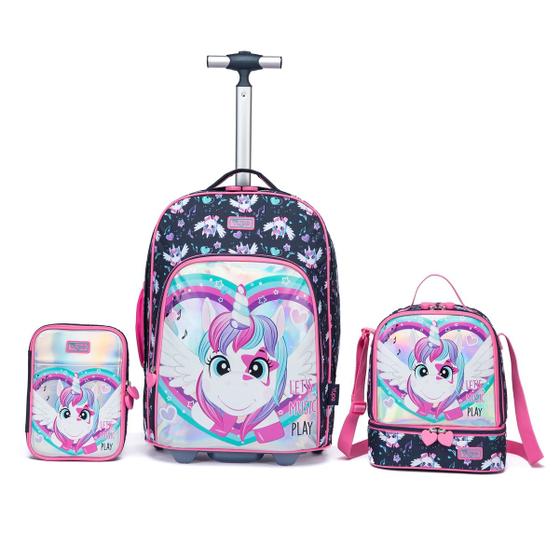 Imagem de Mochila Escolar De Rodinha Menina Com Estojo  Lancheira  YUPE