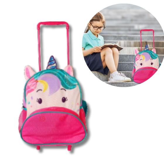 Imagem de Mochila Escolar De Rodinha Unicórnio 3d Divertida Infantil