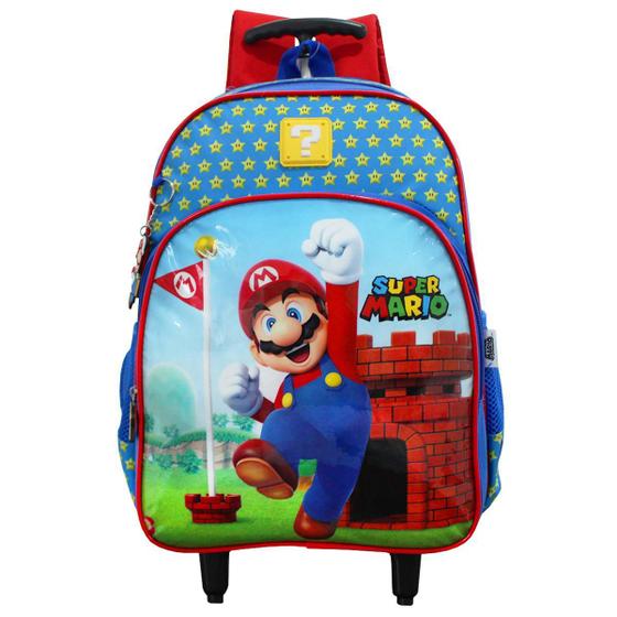 Imagem de Mochila Escolar De Rodinhas 2 Bolsos Super Mario Infantil