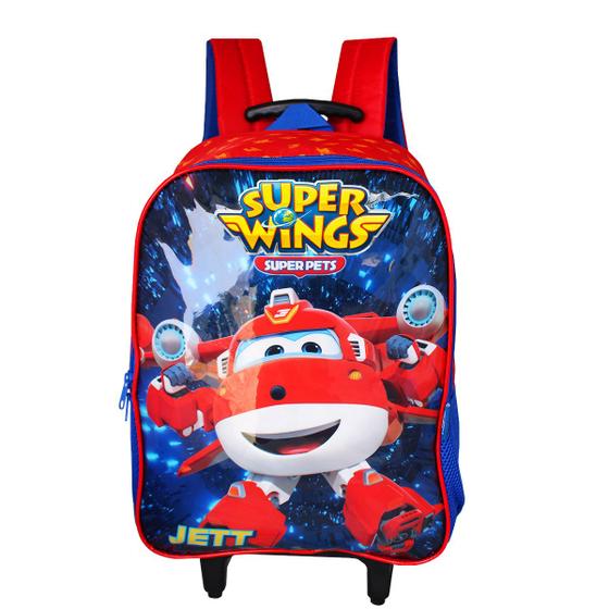 Imagem de Mochila Escolar De Rodinhas Avião Super Wings Infantil Jett Vermelho