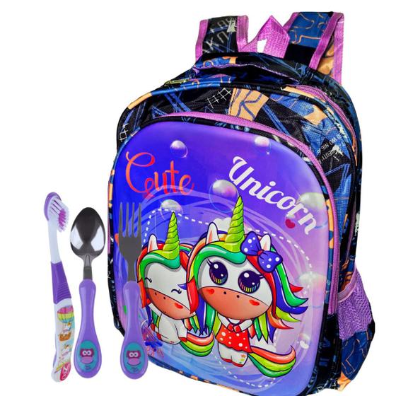Imagem de Mochila Escolar de Unicórnio Desenho 3D Infantil