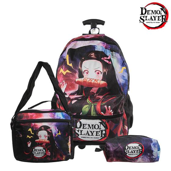 Imagem de Mochila Escolar Demon Slayer Rodinha Kit Lancheira+Estojo