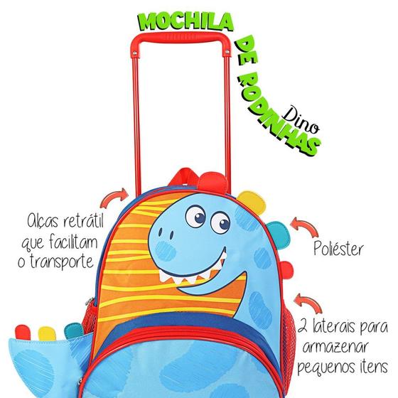 Imagem de Mochila escolar dinossauro de Rodinhas Dino menino - Azul