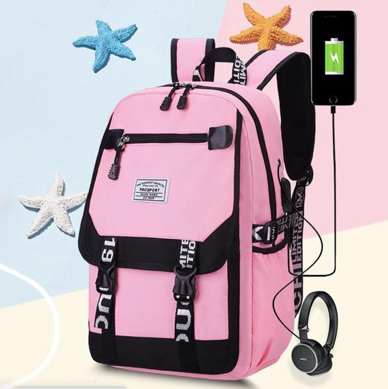 Imagem de Mochila Escolar Feminina com Entrada USB e Saída para Fone de Ouvido - Top Teen