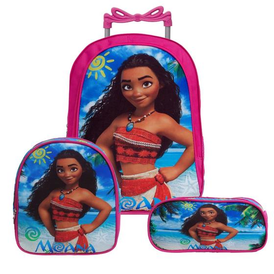 Imagem de Mochila Escolar Feminina Juvenil Moana Passeio Tam G Rodinha