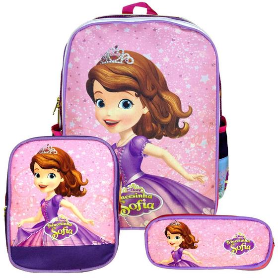 Imagem de Mochila Escolar Feminina Reforçada Lancheira Princesa Sofia