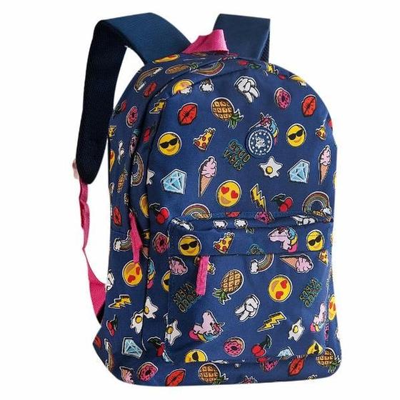 Imagem de Mochila Escolar Feminina Unicórnio Emoji Patches Azul