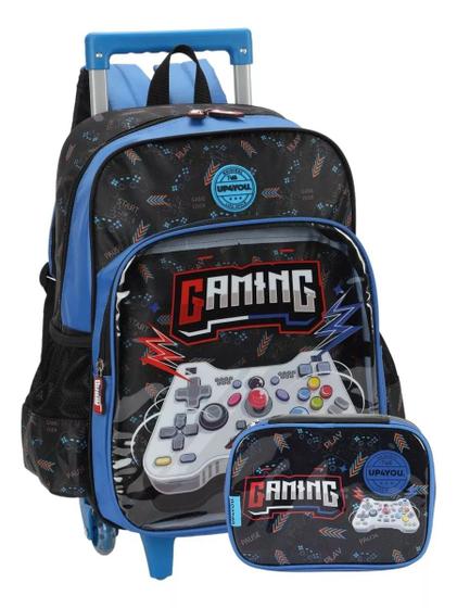 Imagem de Mochila Escolar Gamer Over Up4you Rodinhas Tam G + Estojo