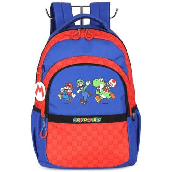 Imagem de Mochila Escolar Grande Super Mario Laptop De Costas Azul - Luxcel