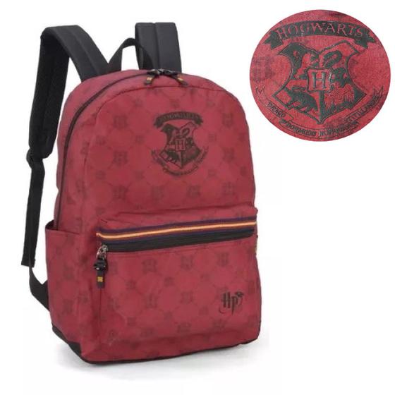 Mochila Escolar Harry Potter Logos Hogwarts Vinho Brasão Luxcel