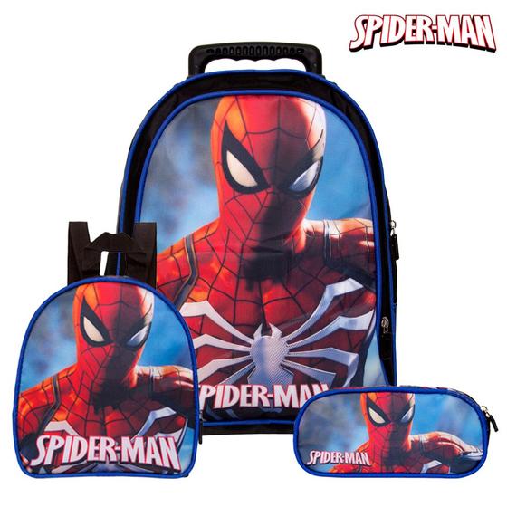 Imagem de Mochila Escolar Homem Aranha com Rodinha e Lancheira+Estojo