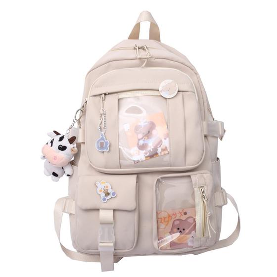 Imagem de Mochila Escolar Impermeável Eagerrich - Design Cute Bege