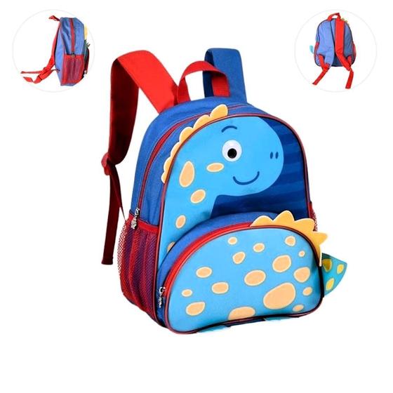 Imagem de Mochila Escolar Infantil Alças Ajustaveis Macias Dinossauro Leve Resistente Espaçosa Bolsos Laterais