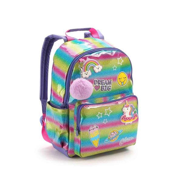 Imagem de Mochila Escolar Infantil de Costas Feminina Arco-íris Unicórnio