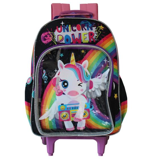 Imagem de Mochila Escolar Infantil De Rodinhas Denlex Unicórnio Power