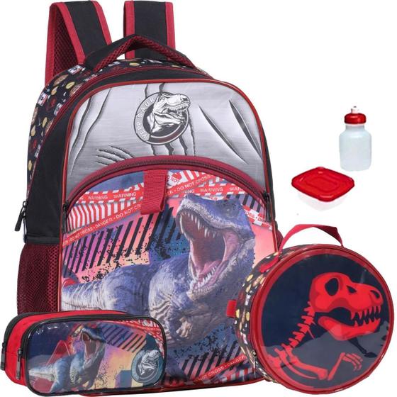 Imagem de Mochila Escolar Infantil Dinossauro Dino T Rex + Lancheira Térmica + Estojo