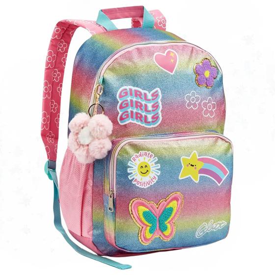 Imagem de Mochila Escolar Infantil Juvenil de Alças Feminina Menina Arco-iris Rosa