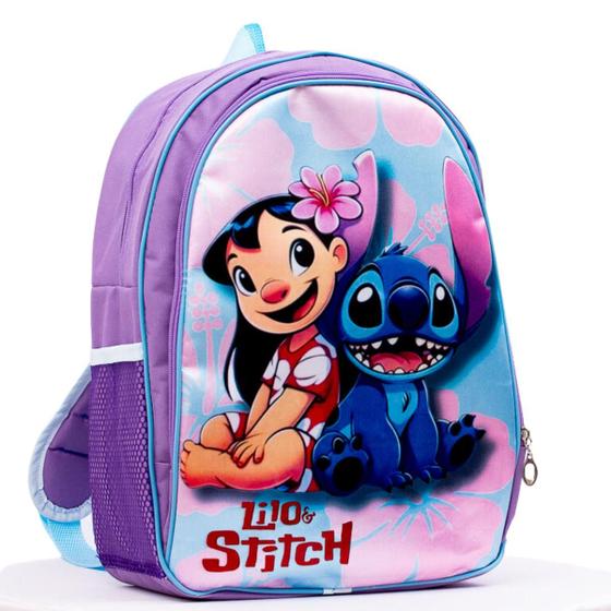 Imagem de Mochila Escolar Infantil Menina Bolsa Grande Lilo Stitch