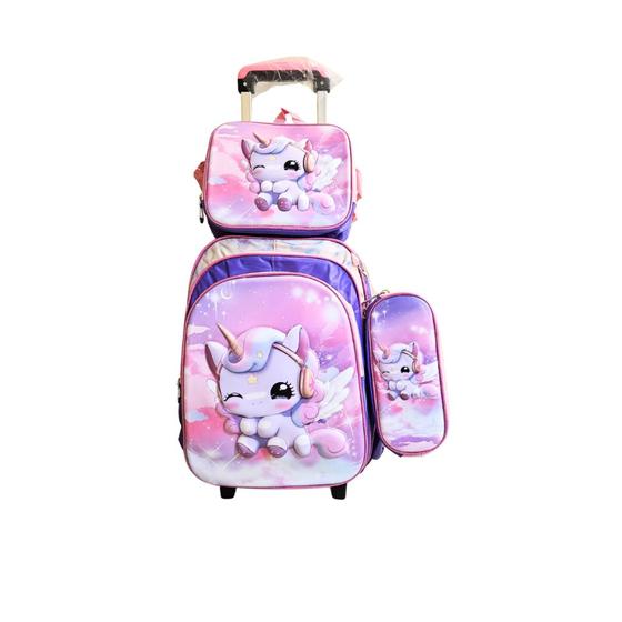 Imagem de Mochila Escolar Infantil Menina Kit Mochila, Estojo e Lancheira térmica C/ estampas 3D