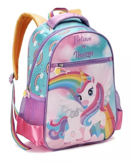 Imagem de Mochila escolar Infantil menina Unicórnio 42 Cm para criança de costa grande