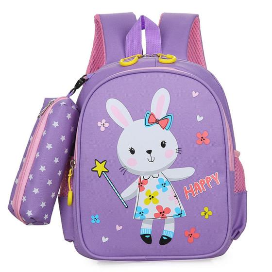 Imagem de Mochila Escolar Infantil Menino Menina Dinossauro Gatinho de Costas