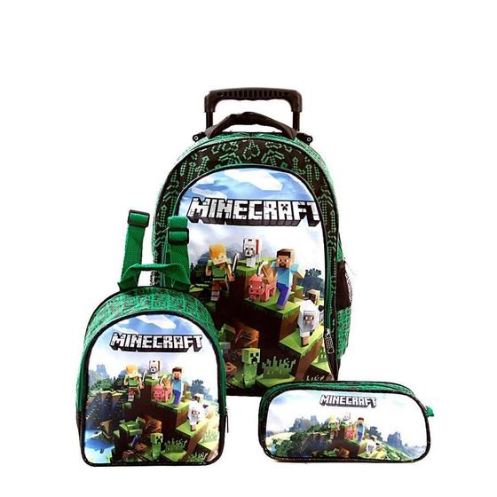 Imagem de Mochila Escolar Infantil Minecraft Rodinha Lancheira+Estojo