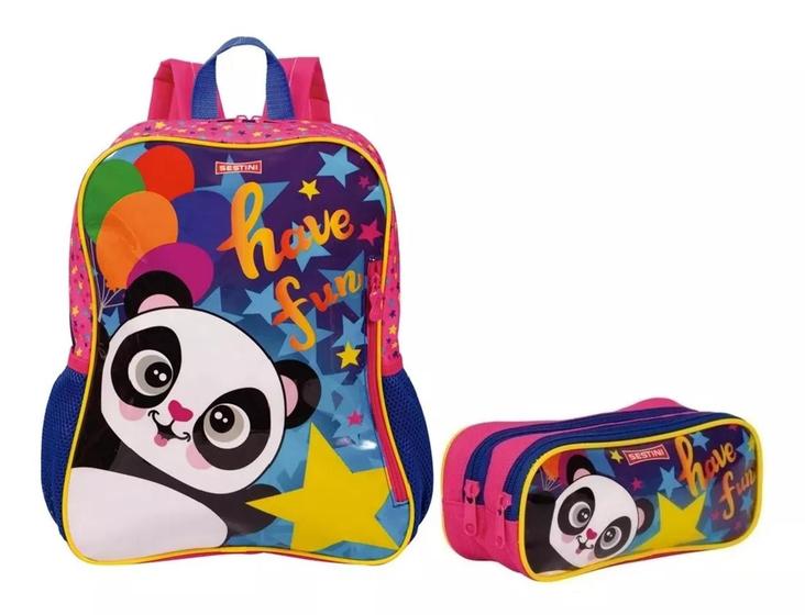 Imagem de Mochila Escolar Infantil Panda Fun G Costas + Estojo Duplo