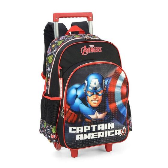 Imagem de Mochila Escolar Infantil Rodinhas Capitão América Preto