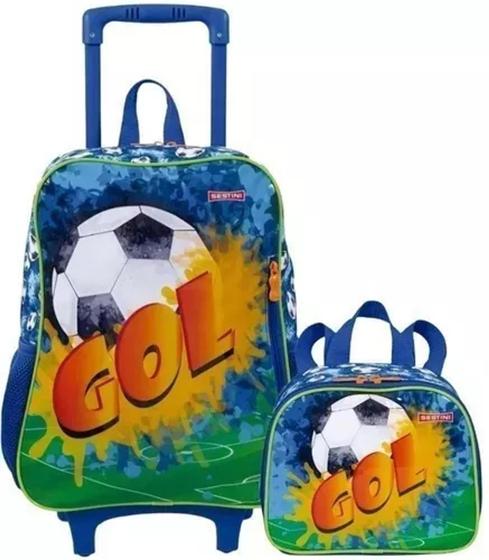 Imagem de Mochila Escolar Infantil Rodinhas Futebol Gol 21m +lancheira