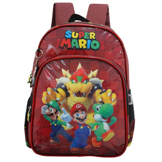 Imagem de Mochila Escolar Infantil Super Mario Luigi Yoshi Passeio - Vinho