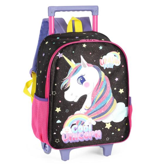 Imagem de Mochila Escolar Infantil Unicórnio Violeta Rodinhas Luxcel