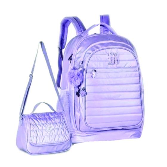 Imagem de Mochila Escolar Juvenil cOM Pompom Cat + Lancheira RB3204