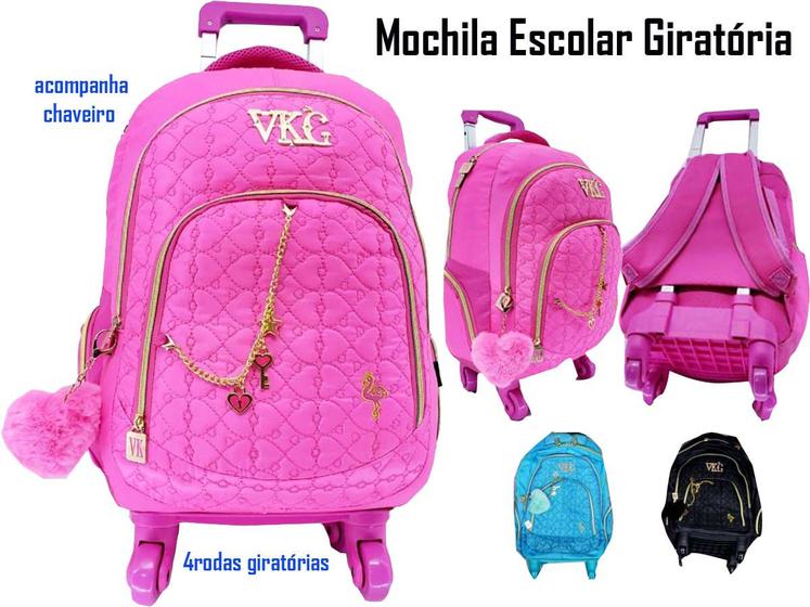 Imagem de Mochila Escolar Juvenil Flamingo 4 Rod Giratórias + Chav MC4005