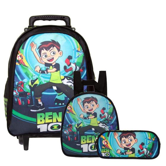 Imagem de Mochila Escolar Juvenil Masculina Reforçada Rodinha Ben 10