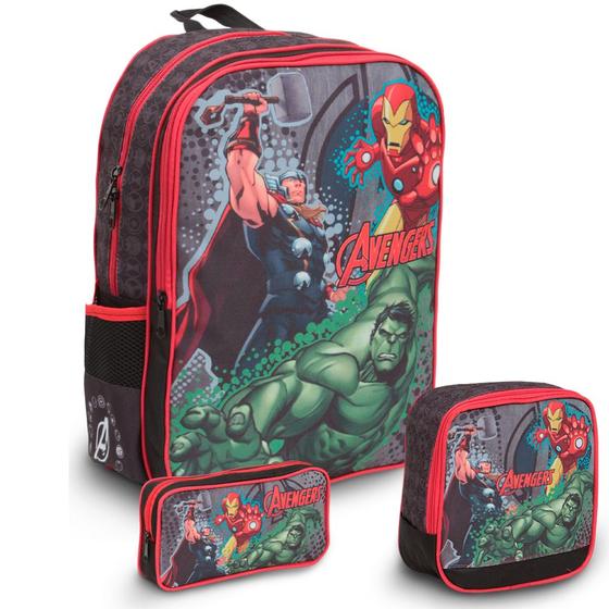 Imagem de Mochila Escolar Juvenil Resistente Vingadores Com Lancheira