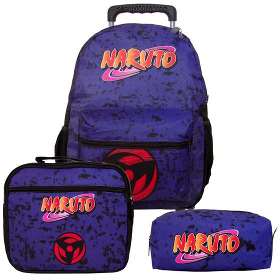 Imagem de Mochila Escolar Juvenil Tam G Lancheira Estojo Naruto Rodas