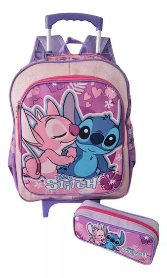 Imagem de Mochila Escolar Lilo & Stitch Rosa Filme Rodinhas G + Estojo