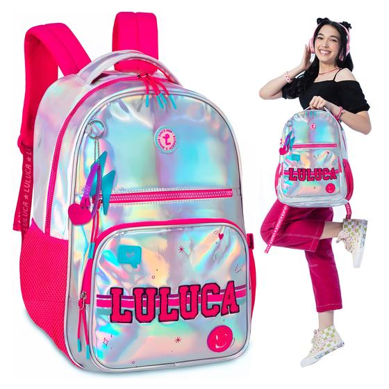 Imagem de Mochila Escolar Luluca Youtuber Cor Rosa Reforçada Impermeável Com Chaveiro - Clio Style