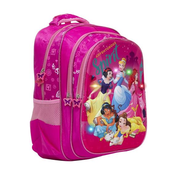 Imagem de Mochila Escolar Menina Princesas Com Led Alça Reforçada