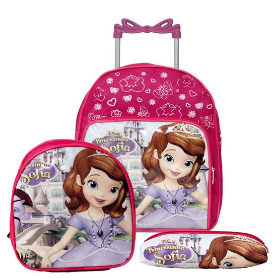 Imagem de Mochila Escolar Menina Rodinha Princesinha Sofia + Lancheira