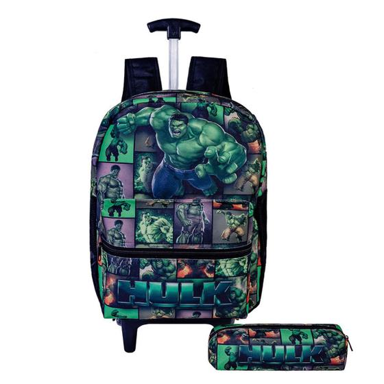 Imagem de Mochila Escolar Menino Hulk De Rodinha F1 Alças Reforçado